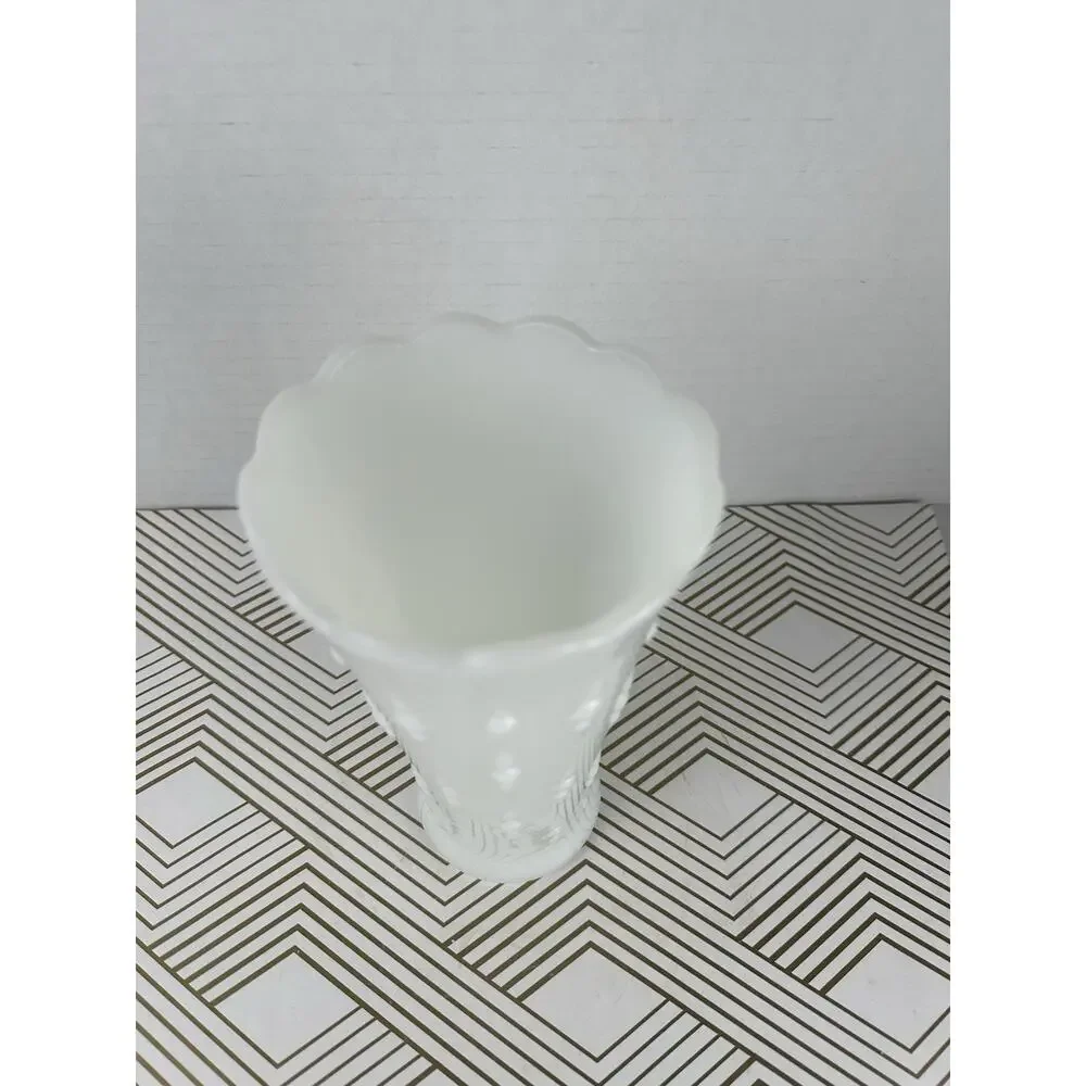 Vintage White Milk Glass Vase Hobnail Bud Vase Scalloped Edge MCM